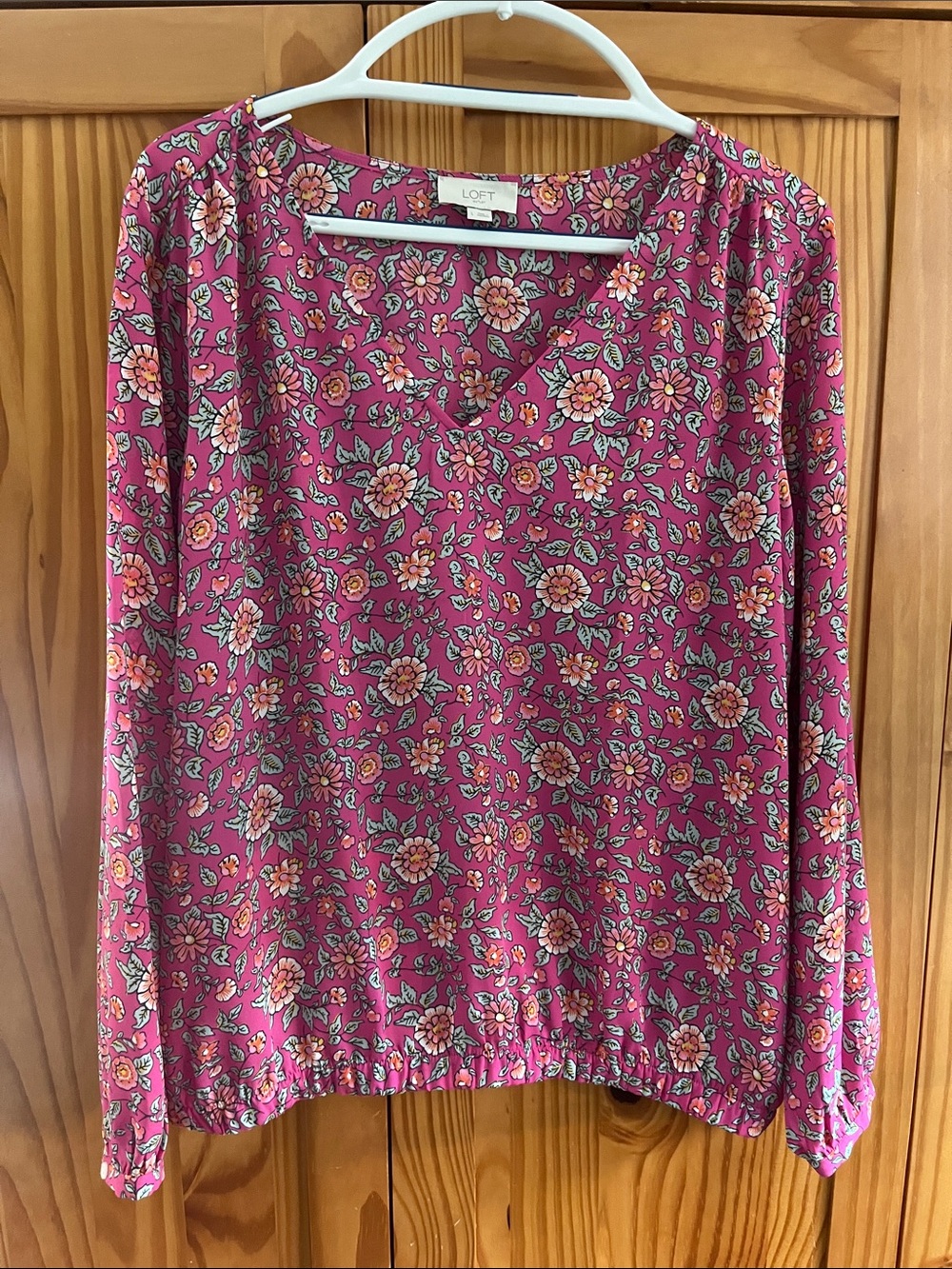 LOFT Magenta Floral Long-Sleeve Top